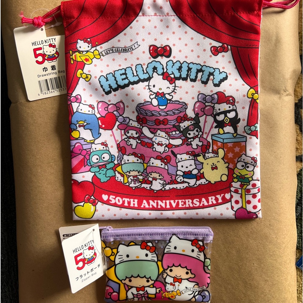 Hello Kitty Drawstring Pouch and Coin Purse 50th Anniversary